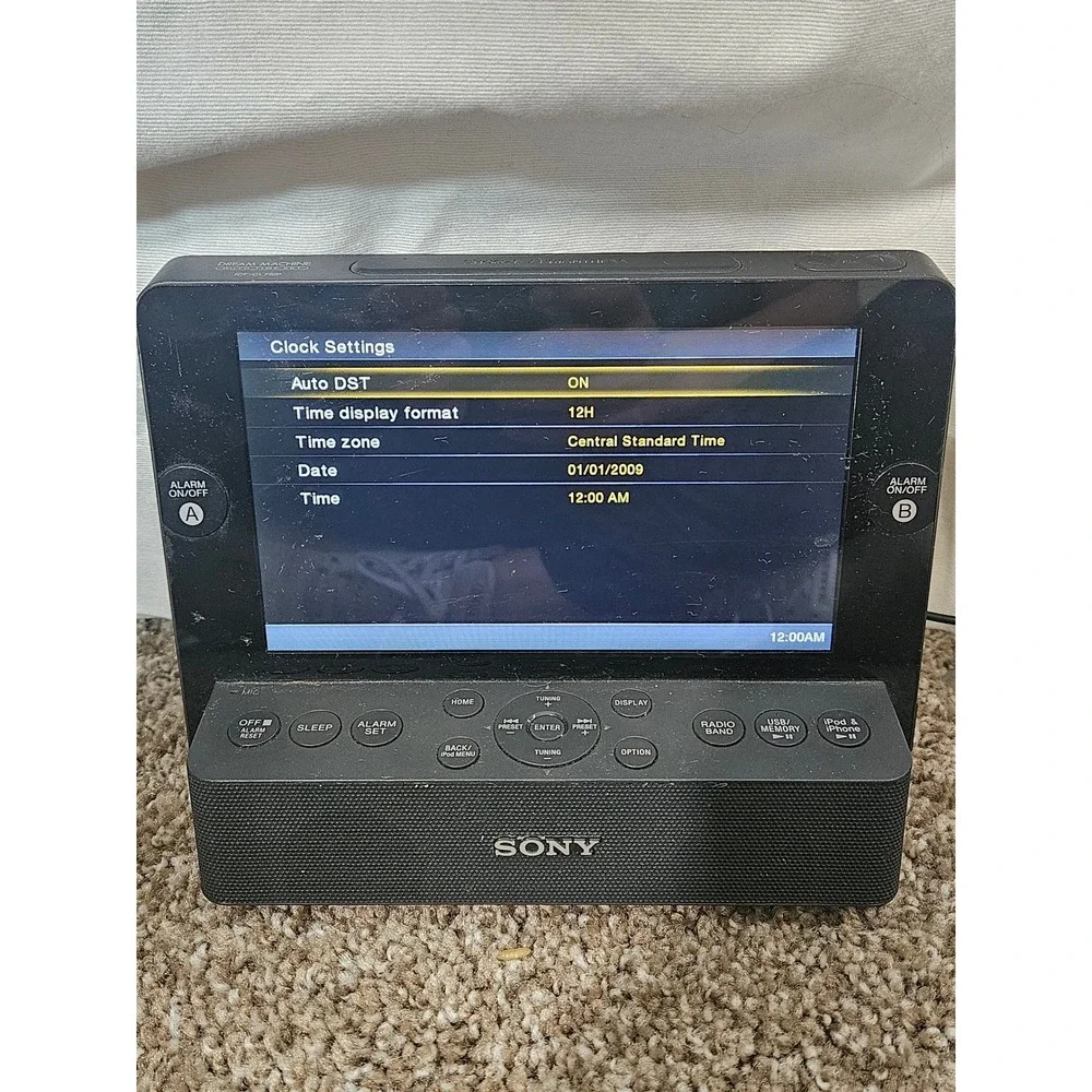 Sony Dream Machine ICF-CL75iP Alarm Clock Radio iPod iPhone Dock 7in LCD Black
